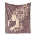 thumbnail image 1 of Vintage Woman Soft Flannel Fleece Throw Blanket, Woman Silhouette with Flowered Hair Style Abstract Beauty Image, Cozy Plush for Indoor and Outdoor Use, 50" x 70", Mauve Taupe and Beige, by Ambesonne, 1 of 5