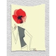 thumbnail image 1 of Vintage Woman Tapestry, Retro Girl with Poppy Flower Style Hat and Nailpolish Doodle, Wall Hanging for Bedroom Living Room Dorm Decor, 40W X 60L Inches, Ivory Vermilion Dark Blue, by Ambesonne, 1 of 2