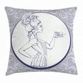 thumbnail image 1 of Vintage Woman Throw Pillow Cushion Cover, Woman in Rococo Style Design Standing and Holding a Rose, Decorative Square Accent Pillow Case, 24 X 24 Inches, Pale Mauve Blue Violet White, by Ambesonne, 1 of 2
