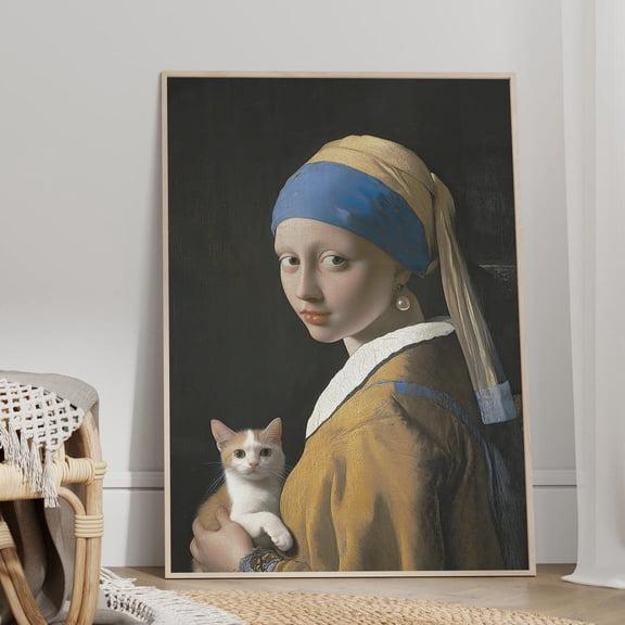 Vintage Woman with Cat Wall Art, Classic Altered Portrait Decor, Unframed Paper Print Size 8x12