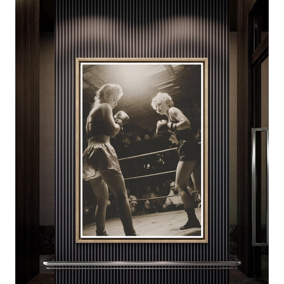 Vintage Women Boxing Black and White Sports Poster Unframed Paper Print