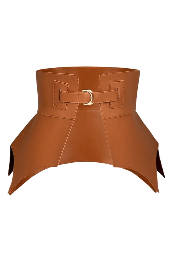 Vintage Women Faux Leather Ruffle Edge Wide Belt Strap Solid Color Waistband Waist Corset for Women Slimming Belt