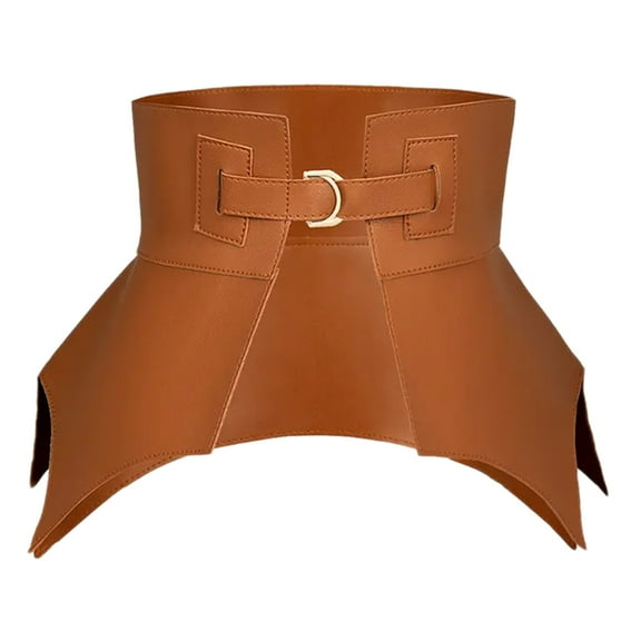 Vintage Women Faux Leather Ruffle Edge Wide Belt Strap Solid Color Waistband Waist Corset for Women Slimming Belt