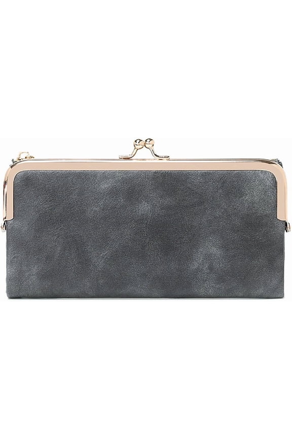 Vintage Women Long Wallets Bifold Ladies Purse Clutch with Kiss Lock and Zip Coin Pocket