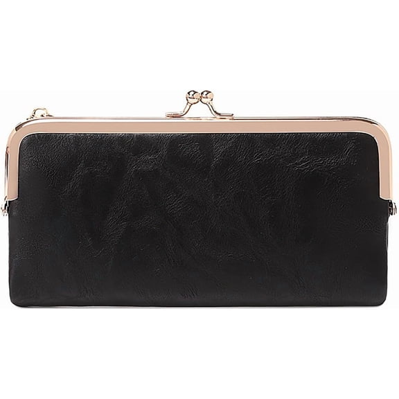 Vintage Women Long Wallets Bifold Ladies Purse Clutch with Kiss Lock and Zip Coin Pocket