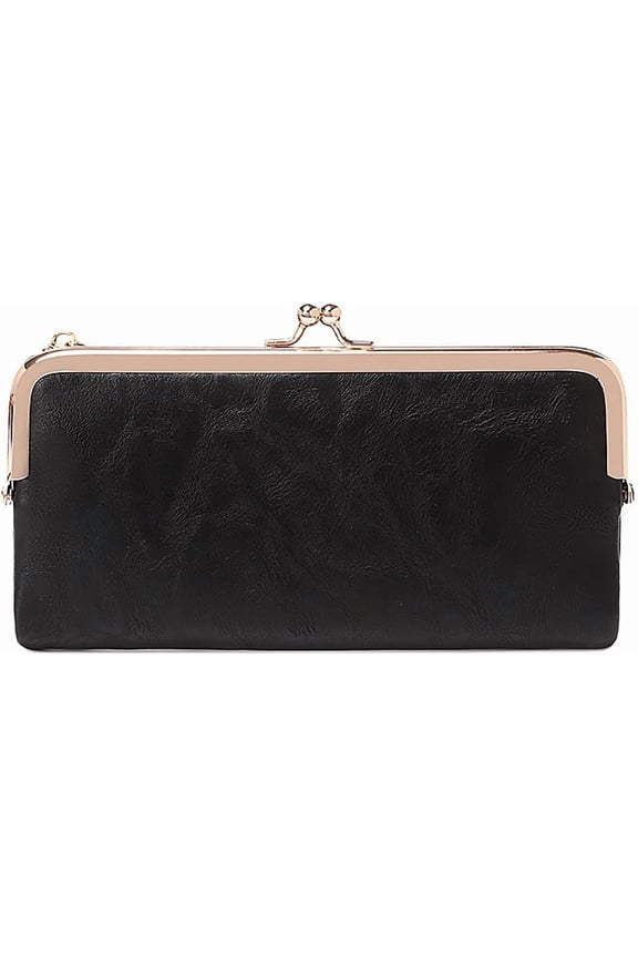 Vintage Women Long Wallets Bifold Ladies Purse Clutch with Kiss Lock and Zip Coin Pocket