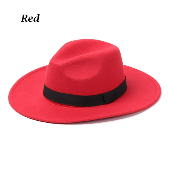 Vintage Women Men Woolen Dress Dance Party Stage Performance Cowboy Hat Jazz Cap Panama Fedora Hat RED