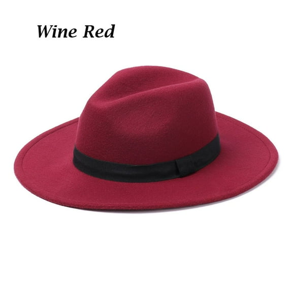 Vintage Women Men Woolen Dress Dance Party Stage Performance Cowboy Hat Jazz Cap Panama Fedora Hat WINE RED