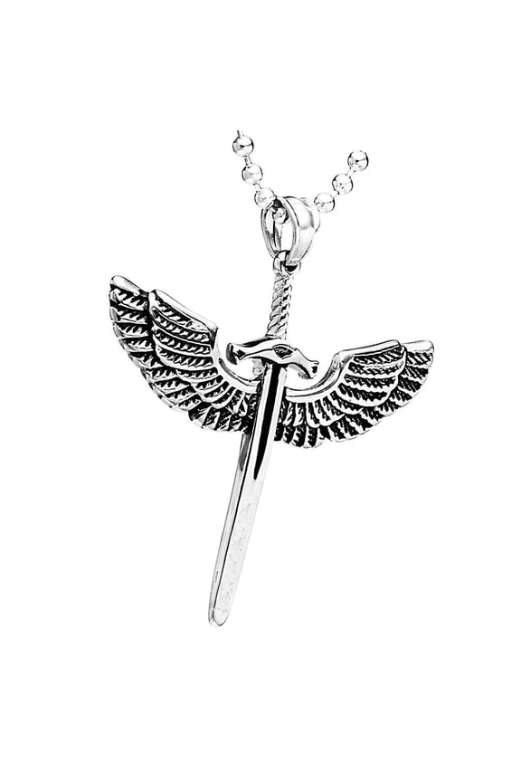 Vintage Women Mens Stainless Steel Wing Charms Pendant Necklace Chain Silver
