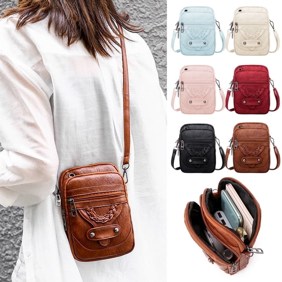 Vintage Women Mini Crossbody Shoulder Bag - Multi-Compartment Large Screen Cell Phone Purse with Coin Pocket, Lightweight Portable Wallet for Daily Use, Travel and Outdoor Activities, 8*5*2in, C