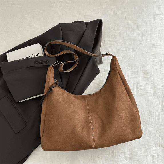 Vintage Women Shoulder Tote Hobo Bag Zipper Soft Suede Large Shopper Bag Handbag