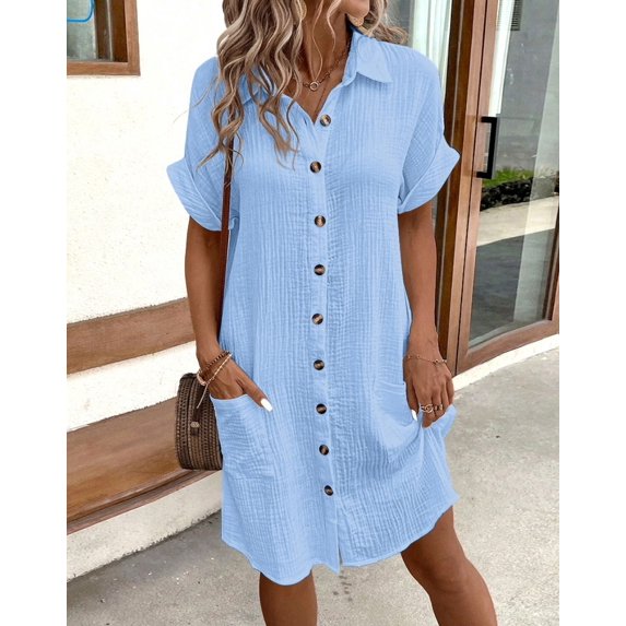 Vintage Women Solid Mini Dress Summer Fashion V-neck Three Quater Sleeve Cotton Linen Dress Ladies Casual Holiday Vestidos