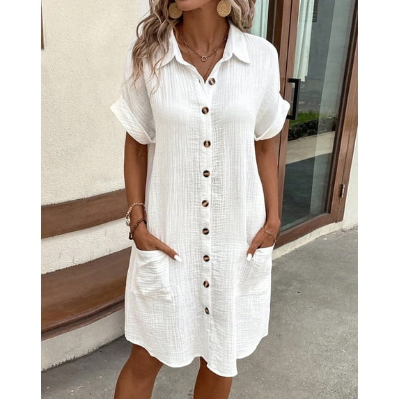 Vintage Women Solid Mini Dress Summer Fashion V-neck Three Quater Sleeve Cotton Linen Dress Ladies Casual Holiday Vestidos
