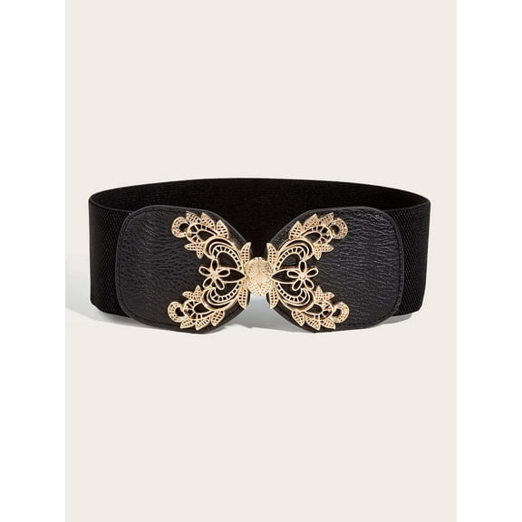 Vintage Women Stretchy Wide Belt Chunky Buckle Elastic Wide Waist Belts for Dresses Coats