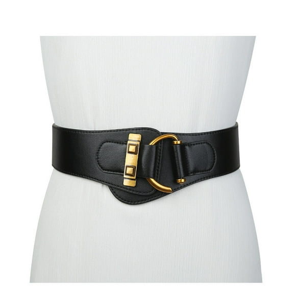 Vintage Women Stretchy Wide Belt Chunky Buckle Elastic Wide Waist Belts for Dresses Coats