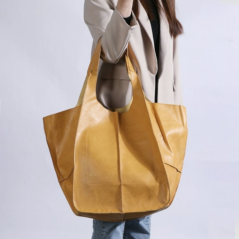 Yuanbang Vintage Women Tote Bag Large Capacity Shoulder Bag Soft PU Leather Handbag and Purse,Yellow, Women's