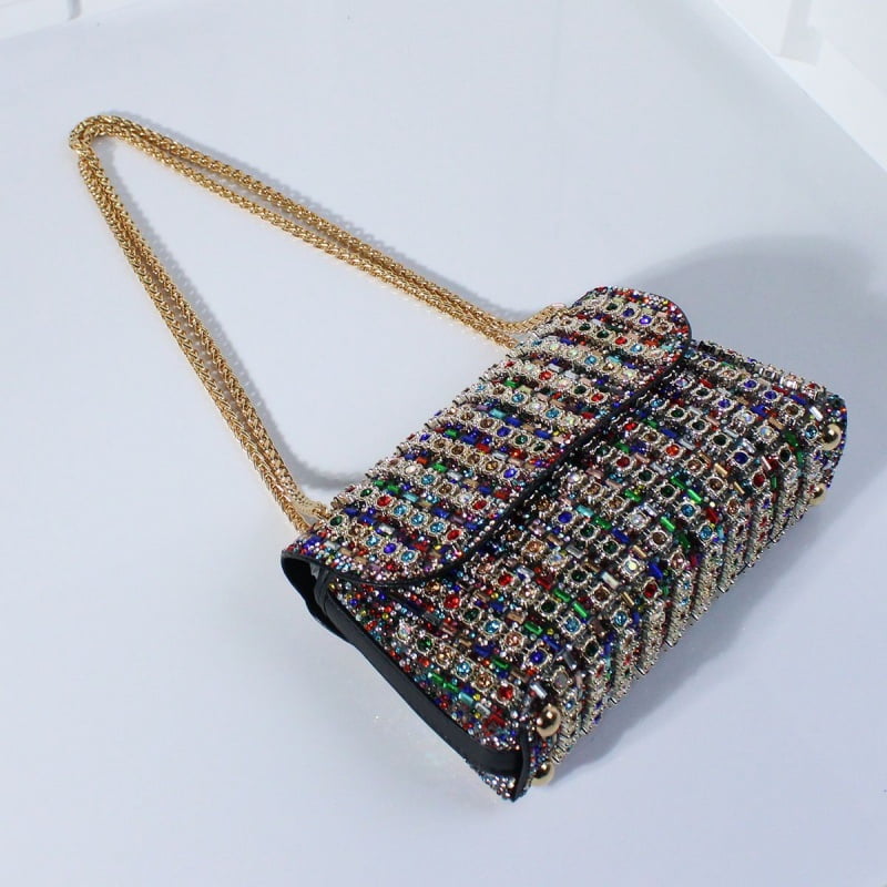 Vintage Women’s Bag Mini Crossbody Shoulder Bag Chain Strap Clutch Purse Rhinestone Evening Bag Crystal Embellishment Messenger Bag Fashion Accessory Casual Totes Multicolor Gold Silver Black Hobos