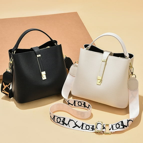 Handbag for Women, GMYLE PU Leather Shoulder Crossbody Tote Bucket Bag Korean Style Fashion with 2 Removable Straps Design Wide, Gift for Mother Wife Girlfriend (Black)