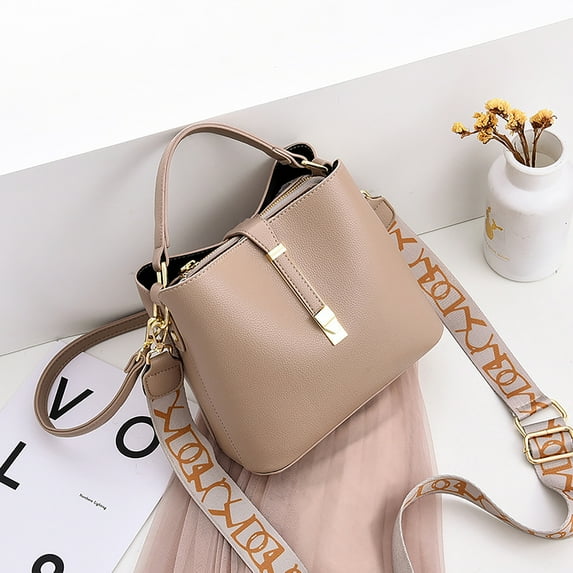 Handbag for Women, GMYLE PU Leather Shoulder Crossbody Tote Bucket Bag Korean Style Fashion with 2 Removable Straps Design Wide, Gift for Mother Wife Girlfriend (Khaki)