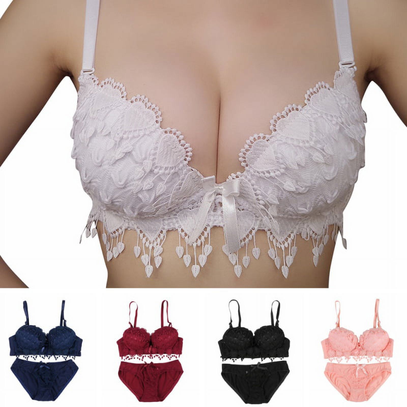Vintage Women's Push Up Embroidery Bras Set Lace Lingerie Bra and Panties