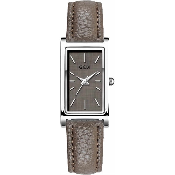 Vintage Women's Rectangle Wristwatch Classic Ladies Analog Quartz Watch Ultra-Thin Ladies Bangle Bracelet Watch Female Business Dress Watches with Leather Strap