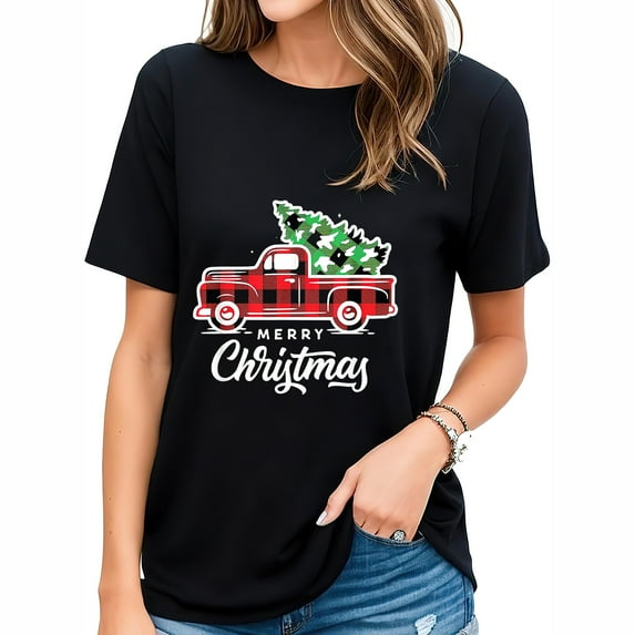 Vintage Women's Short Sleeve Graphic T-Shirt for Christmas Party