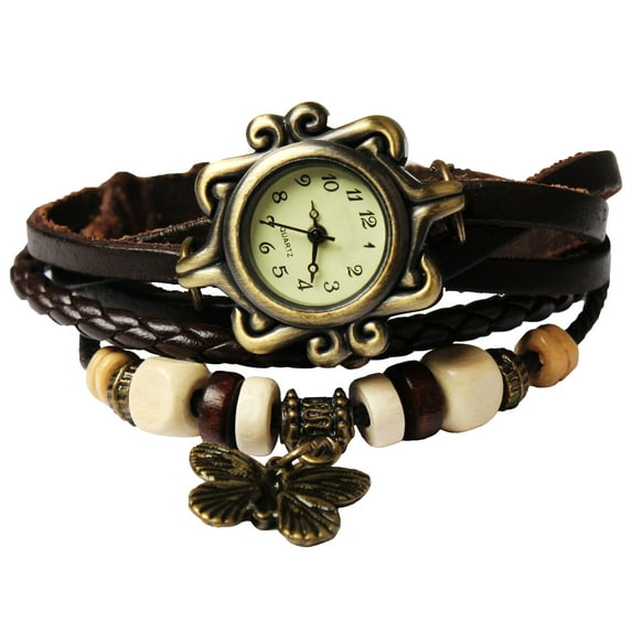 Vintage Women's Watch Bohemian Handmade Leather Watch Quartz Wrist Watch Fashion, Brown