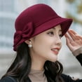 thumbnail image 1 of Vintage Women's Winter Hat Classic Wide Brim Bucket Style Retro Elegant Cap Wine One Size, 1 of 3