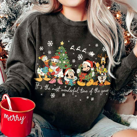 Vintage It's The Most Wonderful Time of The Year Disney Christmas Sweater, Cartoon Mouse & Friends WDW Christmas Party 2025 Sweatshirt,Black Color,Size L