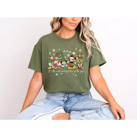 Vintage It's The Most Wonderful Time of The Year T-Shirt, Disney Christmas Comfort Colors Shirt, Mickey and Friends Christmas Party 2025,Hemp Color,Size L
