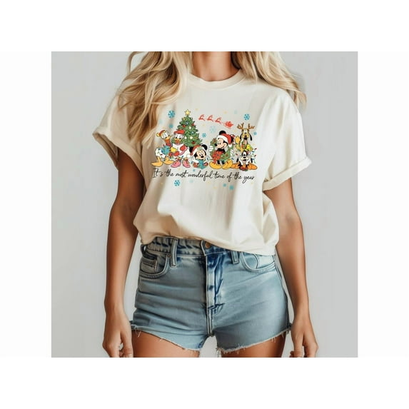 Vintage It's The Most Wonderful Time of The Year T-Shirt, Disney Christmas Comfort Colors Shirt, Mickey and Friends Christmas Party 2025,Ivory Color,Size M