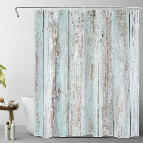 Vintage Wood Barn Shower Curtain for Bathroom Old Teal and Grey Vertical Wooden Plank Shower Curtain with Hooks Rustic Farmhouse Bathroom Curtains Shower Set 36"W x 72"L (Pack of 1)