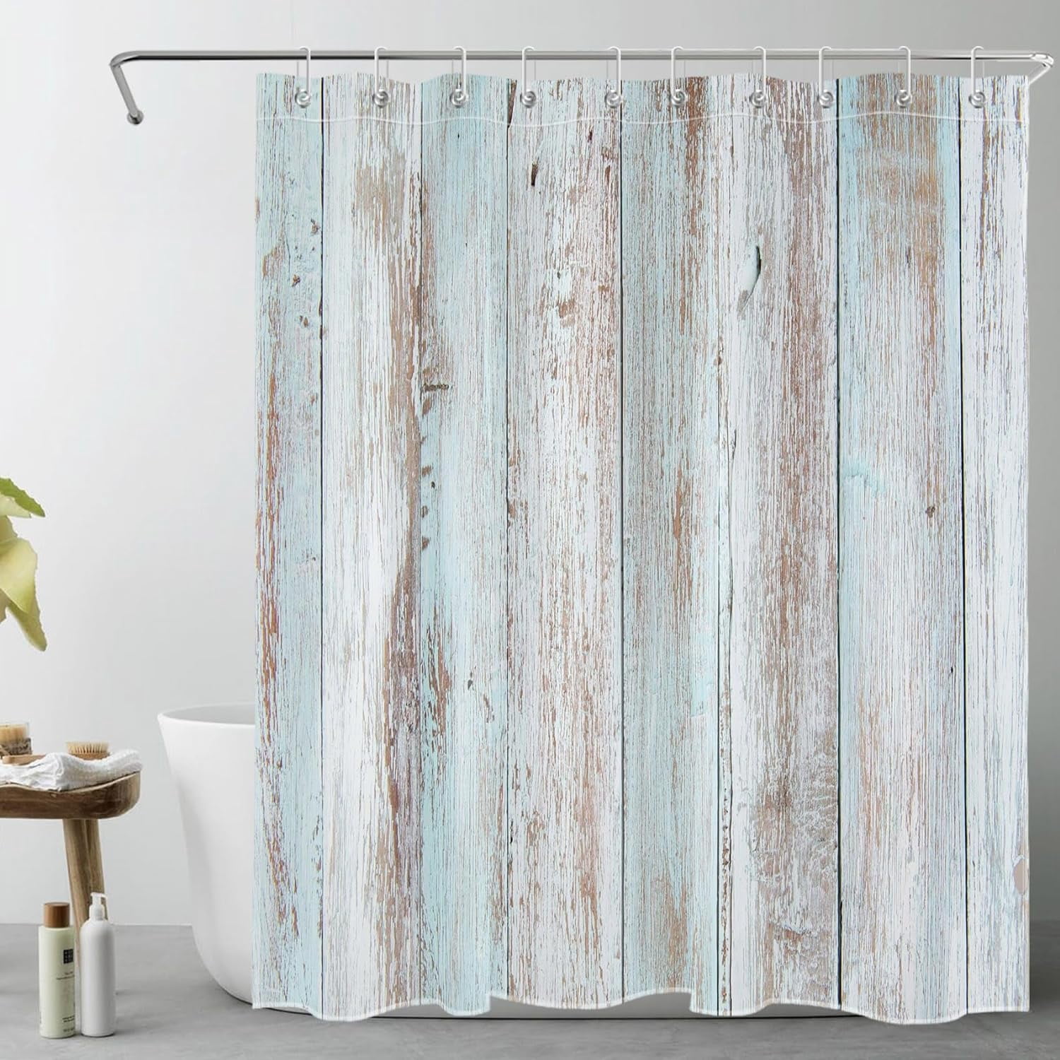 Vintage Wood Barn Shower Curtain for Bathroom Old Teal and Grey Vertical Wooden Plank Shower Curtain with Hooks Rustic Farmhouse Bathroom Curtains Shower Set 72"W x 96"L (Pack of 1)