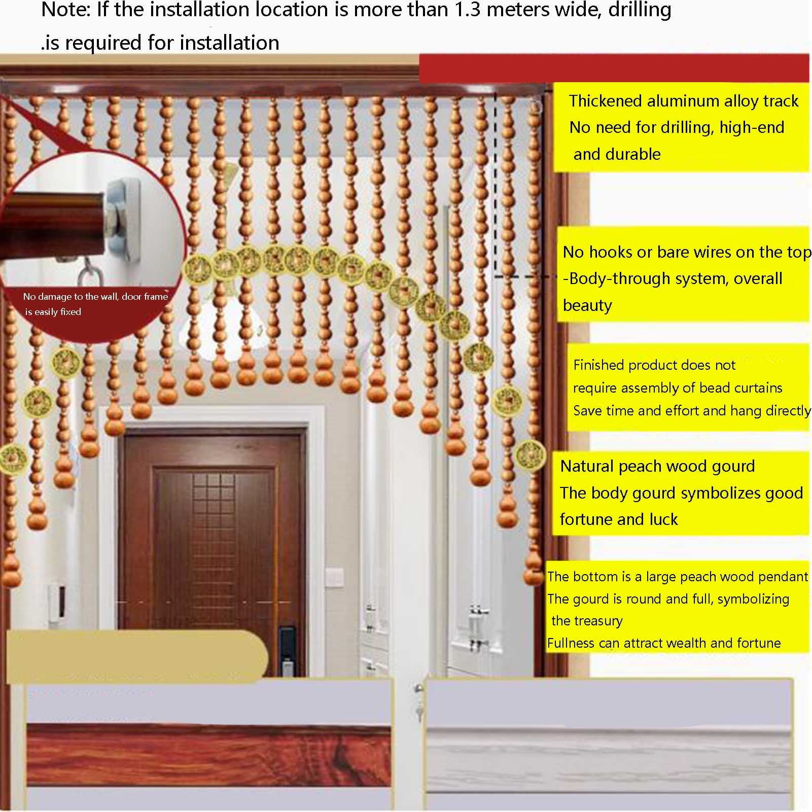 Vintage Wood Beaded Curtain,Beaded Curtain For Closets,Room Divider String Curtains For Room/Window/Hallway Entrance