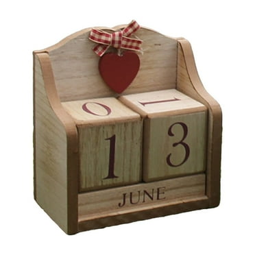 Vintage Wood Block Perpetual Calendar Desktop Calendar, Reusable Wooden Month Date Display Blocks for Desk Office Home Decoration Boho Style, Brown