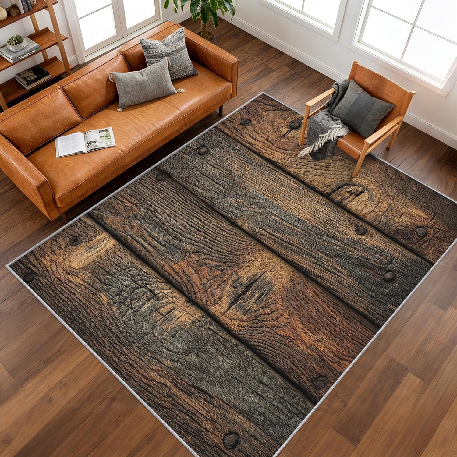 Rustic Washable Rugs Vintage Wood Board Area Rugs, Rustic Farmhouse Wood Grain Carpet ...