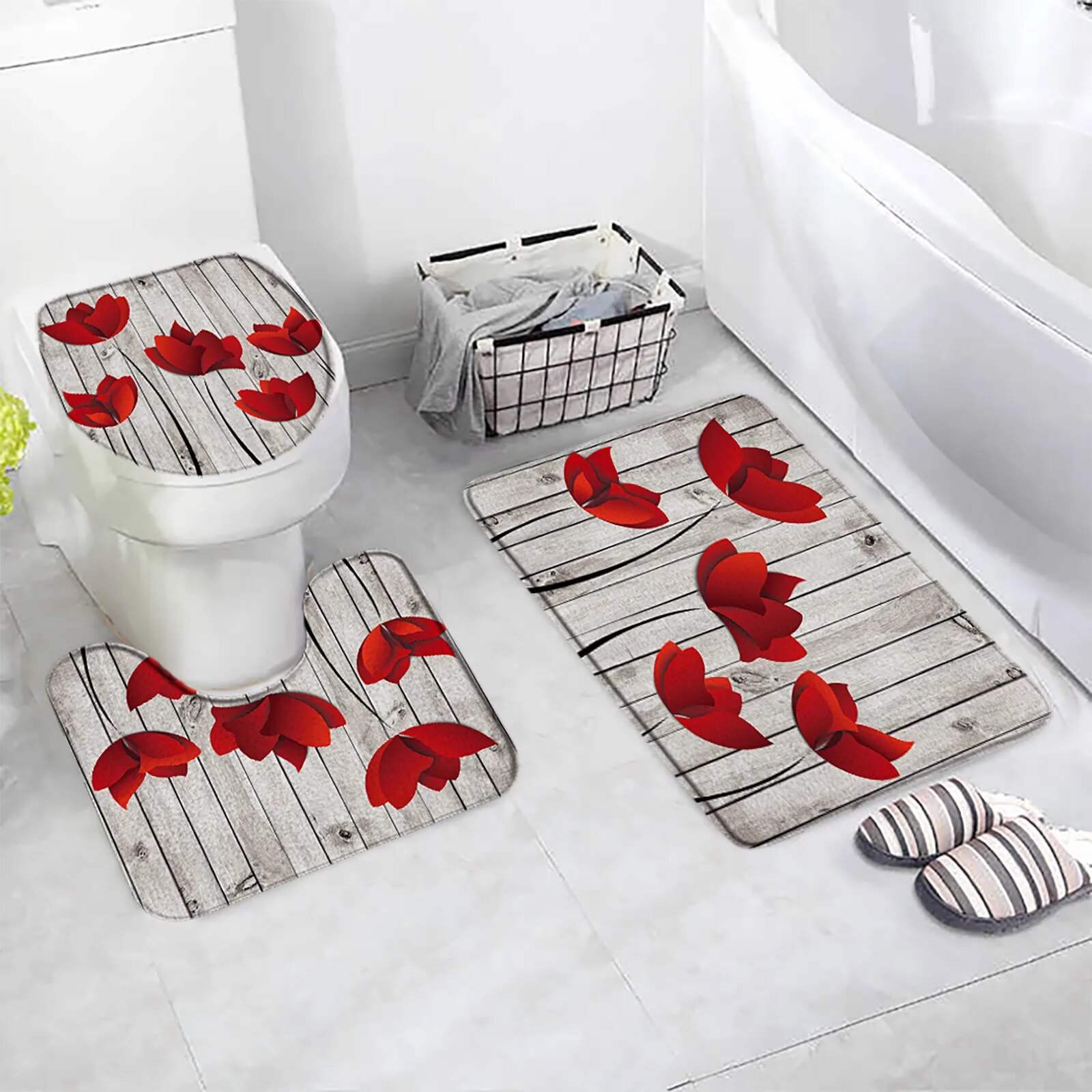 Vintage Wood Board Flower Bath Mats White Daisy Sunflower Rose ...