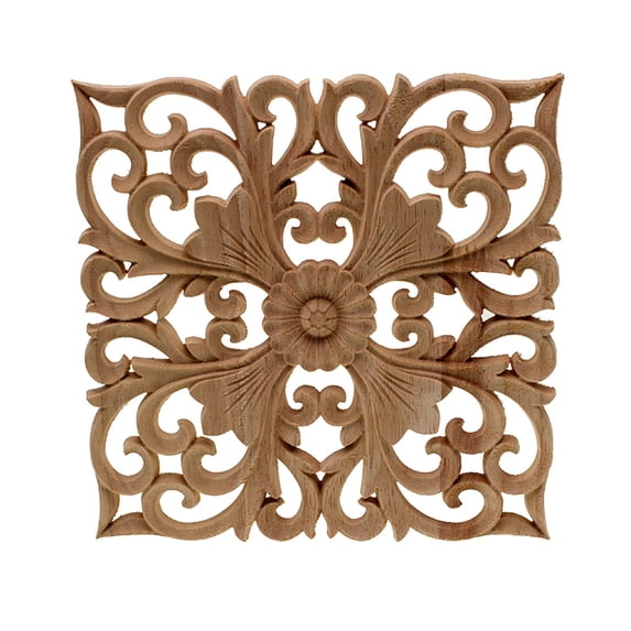 Vintage Wood Carved Decal Applique, Square Shape Onlay Unpainted ...