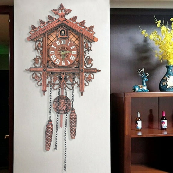 Vintage Wood Clock Birds Antique Clock Rare Black Forest Style