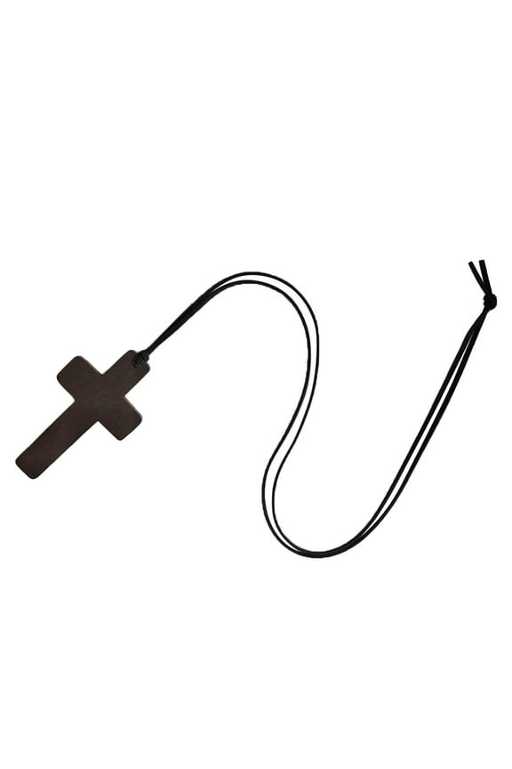 Vintage Wood Cross Necklace Plain Wooden Pendant Brown/Black Rope Bethlehem Jerusalem Holy Land Christian for Men Women