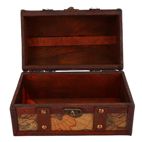 Vintage Wood Decorative Box Handmade Treasure Chest Jewelry Storage Case with Map Print, Antique Style Keepsake Organizer for Home Decor, 7.1x3.9x4.1 inches / 18x10x10.5 cm
