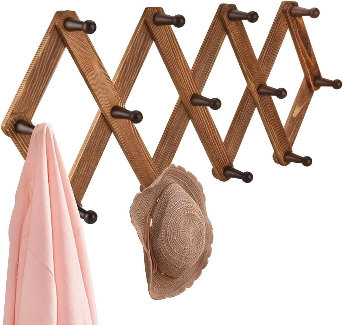 Vintage Wood Expandable Peg Rack- Multi-Purpose Accordion Wall Hangers with 13 Hooks for Hats, Coat, Mugs, Scarf, Jewelry Storage - Walmart.com