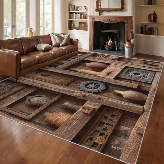 Rustic Antic Rug Vintage Wood Grain Area Rugs, Rustic Farmhouse Carpet, Washable Non ...