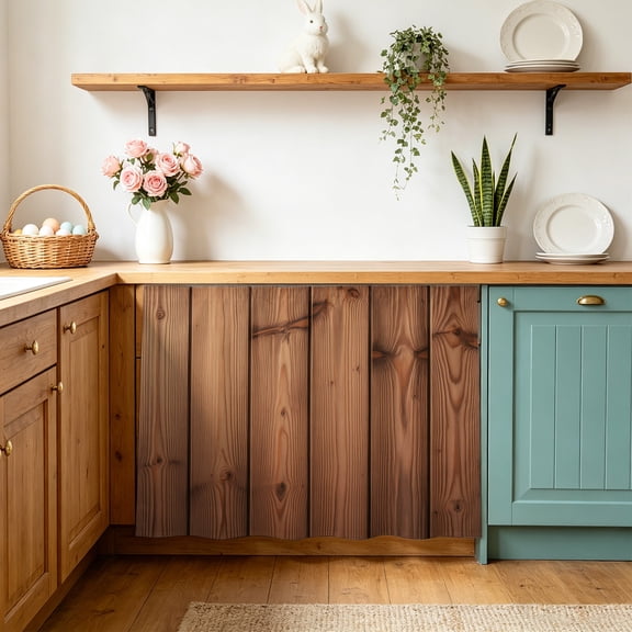Vintage Wood Grain Cabinet Curtains 10" W x 11" L Brown Wooden Striped Farmhouse Waterproof Adhesive Kitchen Under Sink Curtain Dust-Proof Dishwasher Skirt for Closet