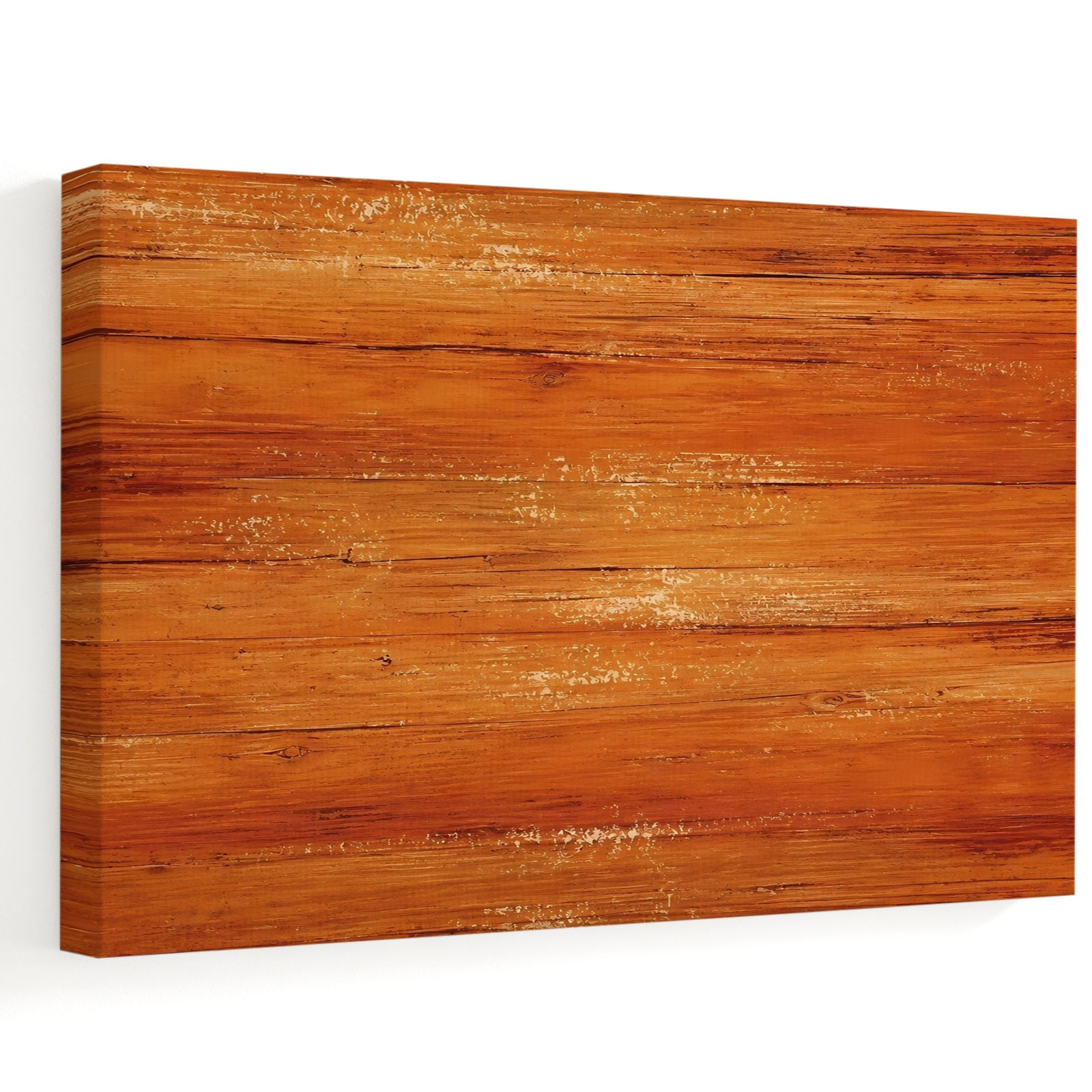 Vintage Wood Grain Canvas Wall Art, Solid Orange Distressed Plank ...