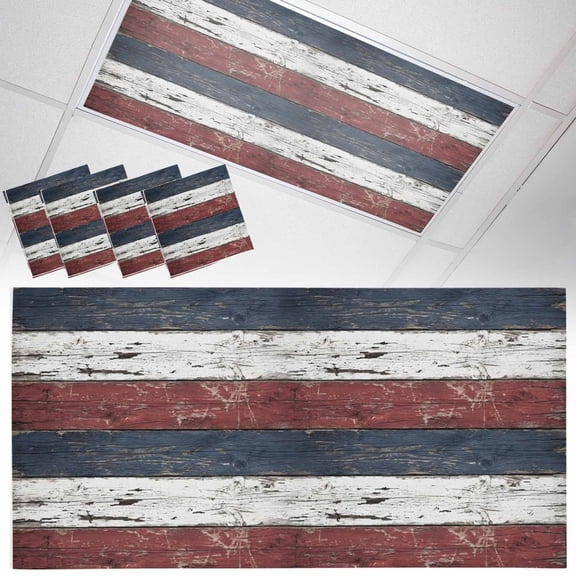 Vintage Wood Grain Fluorescent Light Covers Retro Country Red Blue White Wood Grain Magnetic Light Filters Ceiling Lighting Panel Shade for Classroom Office Home 2 x 4 ft, 4 Pack