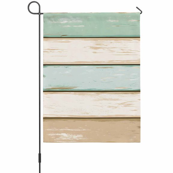Vintage Wood Grain Garden Flag 12x18 Inch Teal White Brown Board Striped Country Style Double Sided Outdoor Garden Flags Welcome House Flag Decorative Yard Flags for Outside Holiday Decoration