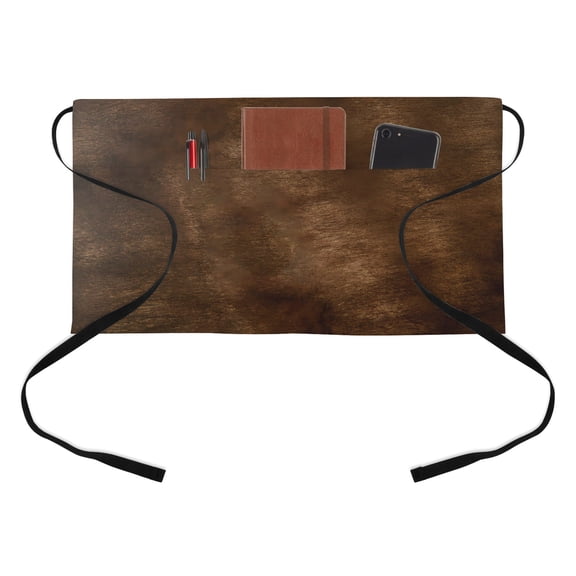 Vintage Wood Grain Half Waist Apron Farmhouse Dark Brown Ombre Wood Texture Short Waiter Aprons with 3 Pockets for Women Men Kitchen Restaurant Cooking