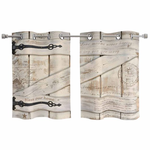 Vintage Wood Grain Kitchen Curtains Window Panels, Farmhouse Country Door Retro Insulated Window Treatment Curtain, Grommet Curtains for Bedroom/Living Room/Bathroom, 2 Piece 27.5"Wx39"L