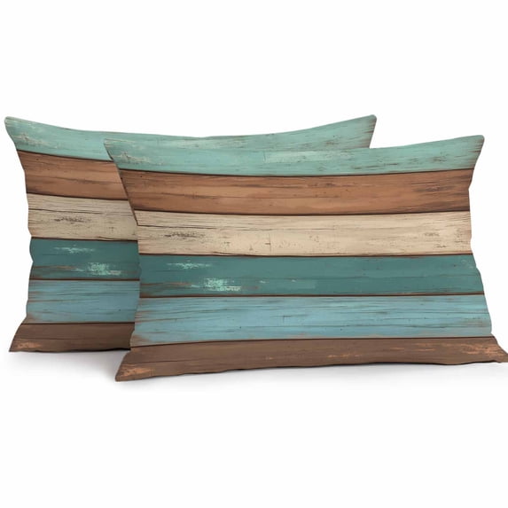 Vintage Wood Grain Outdoor Pillow Covers Pack of 2 Colorful American Pastoral Worn Waterproof Throw Pillow Covers Decorative Cushion Cases for Patio Garden Tent Balcony Couch 20x12 inch